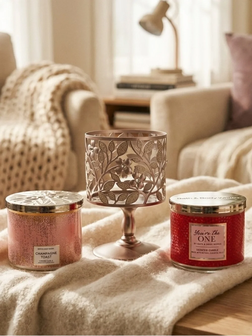 B.B Works Set Of 2 Candles You’re the One, Champagne Toast and 1 Candle Holder